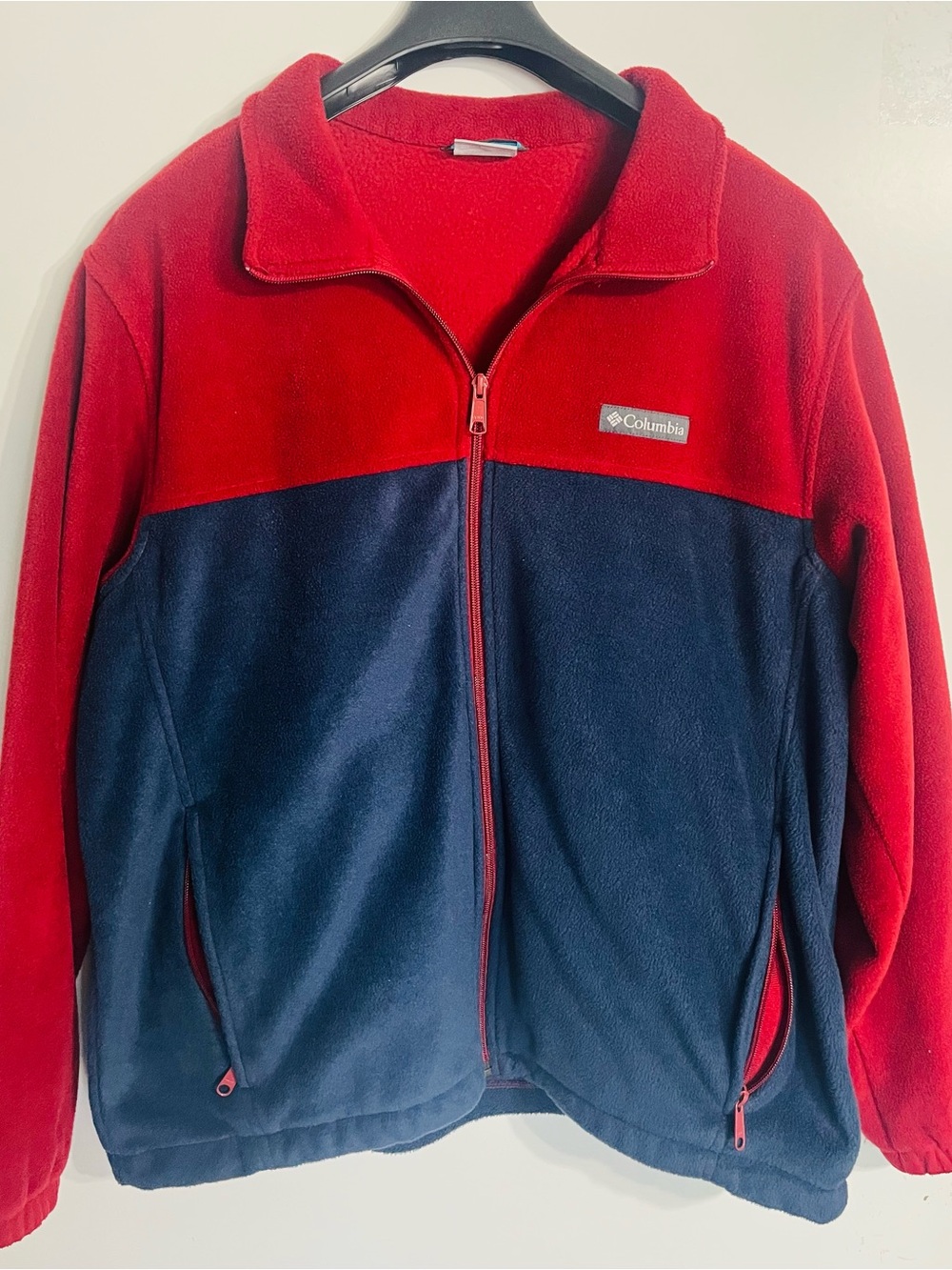 Columbia Red and Navy Colorblock Full-Zip Fleece Jacket